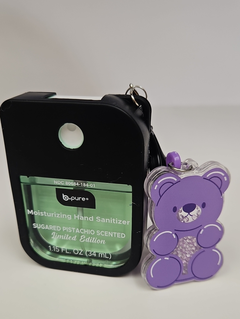 b•pure LIMITED EDITION SUGARED PISTACHIO SCENTED HAND SANITIZER, CASE + KEYCHAIN